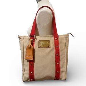 Louis Vuitton Antigua Cabas MM Tote Beige Red Canvas Limited Edition